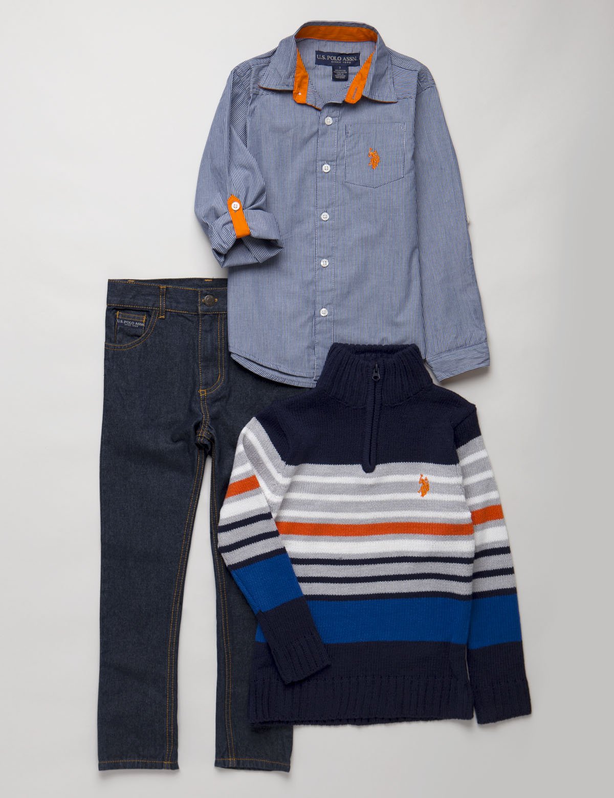 Boys' 3-Piece Plaid Shirt & Sweater Set | Denim Long Sleeve