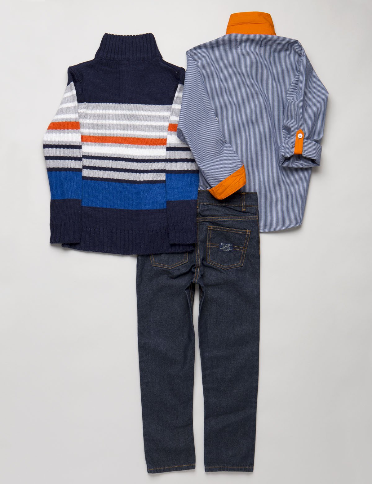 Boys' 3-Piece Plaid Shirt & Sweater Set | Denim Long Sleeve