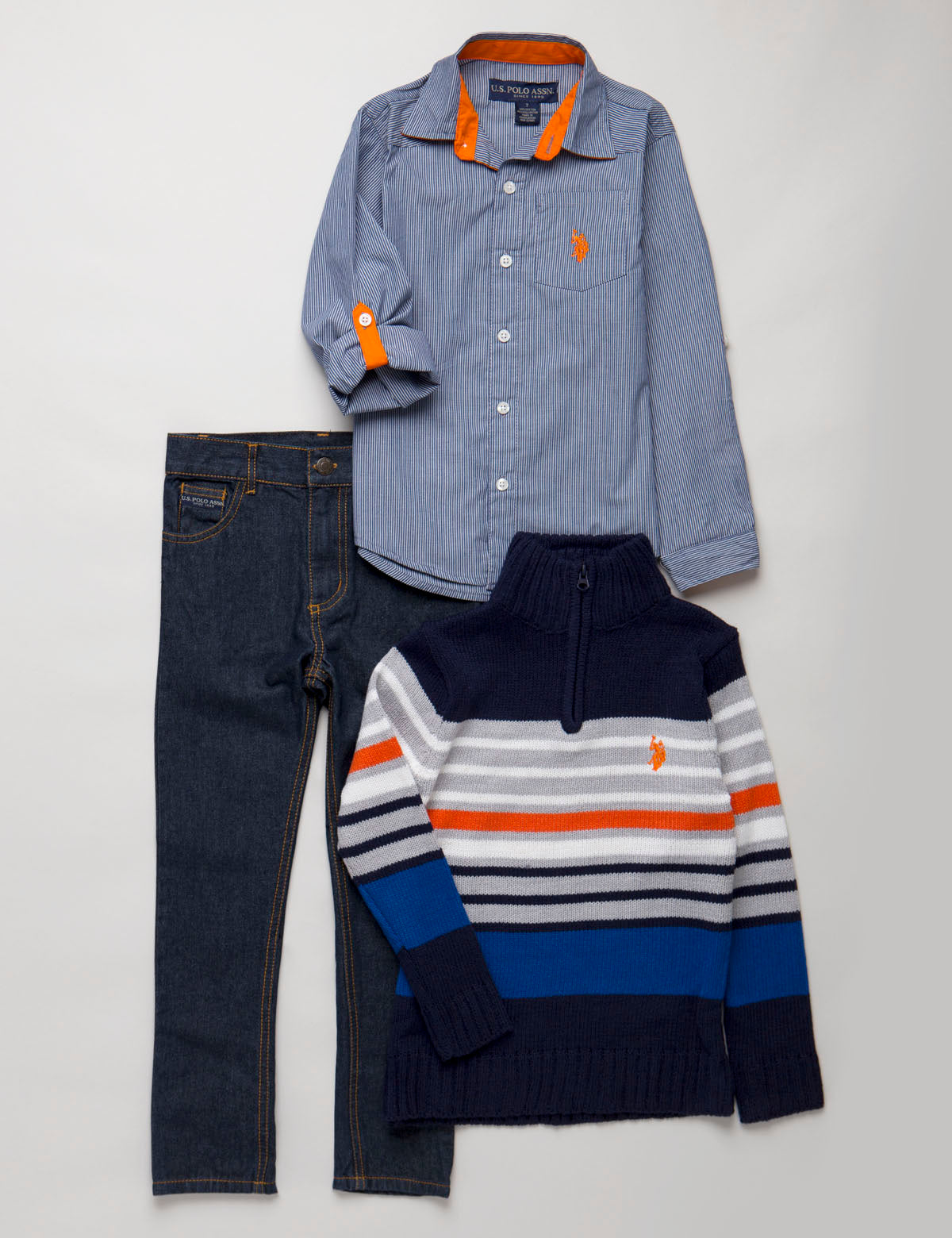 Boys' 3-Piece Plaid Shirt & Sweater Set | Denim Long Sleeve