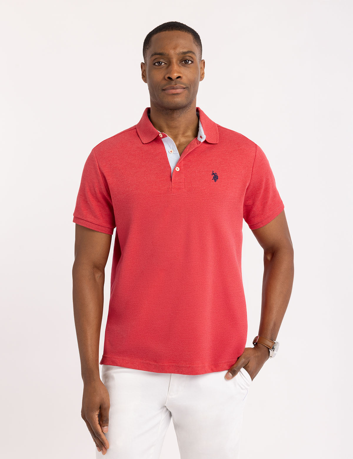 Solid Interlock Polo Shirt with Woven Trim | Classic Fit