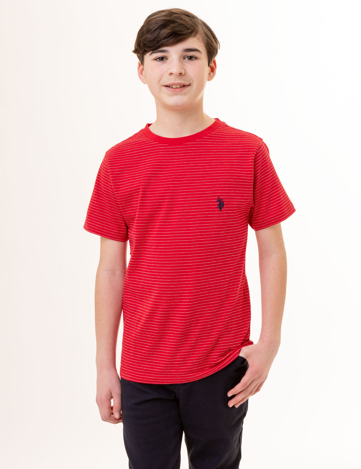Boys Striped Crew Neck T-Shirt with Contrast Logo | Dash Stripe