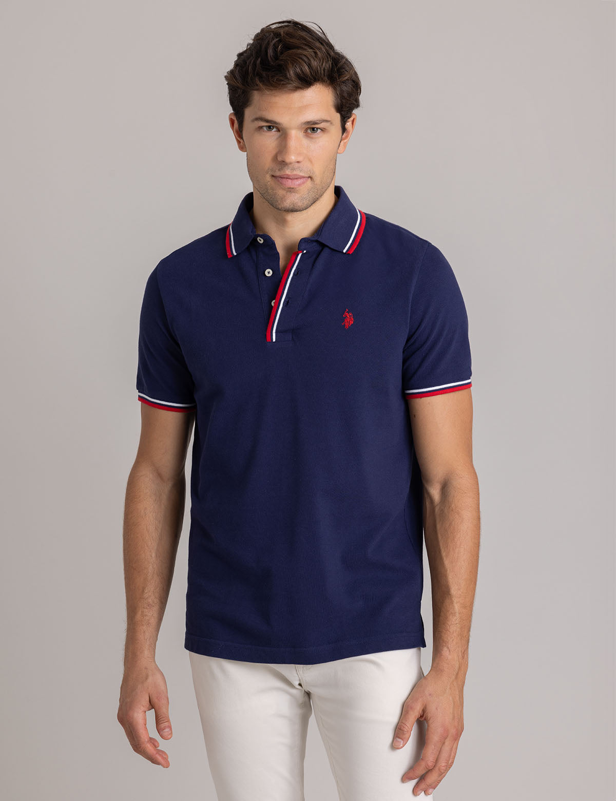 Classic Rib-Tipped Polo Shirt with Contrast Trim | Signature Stripe