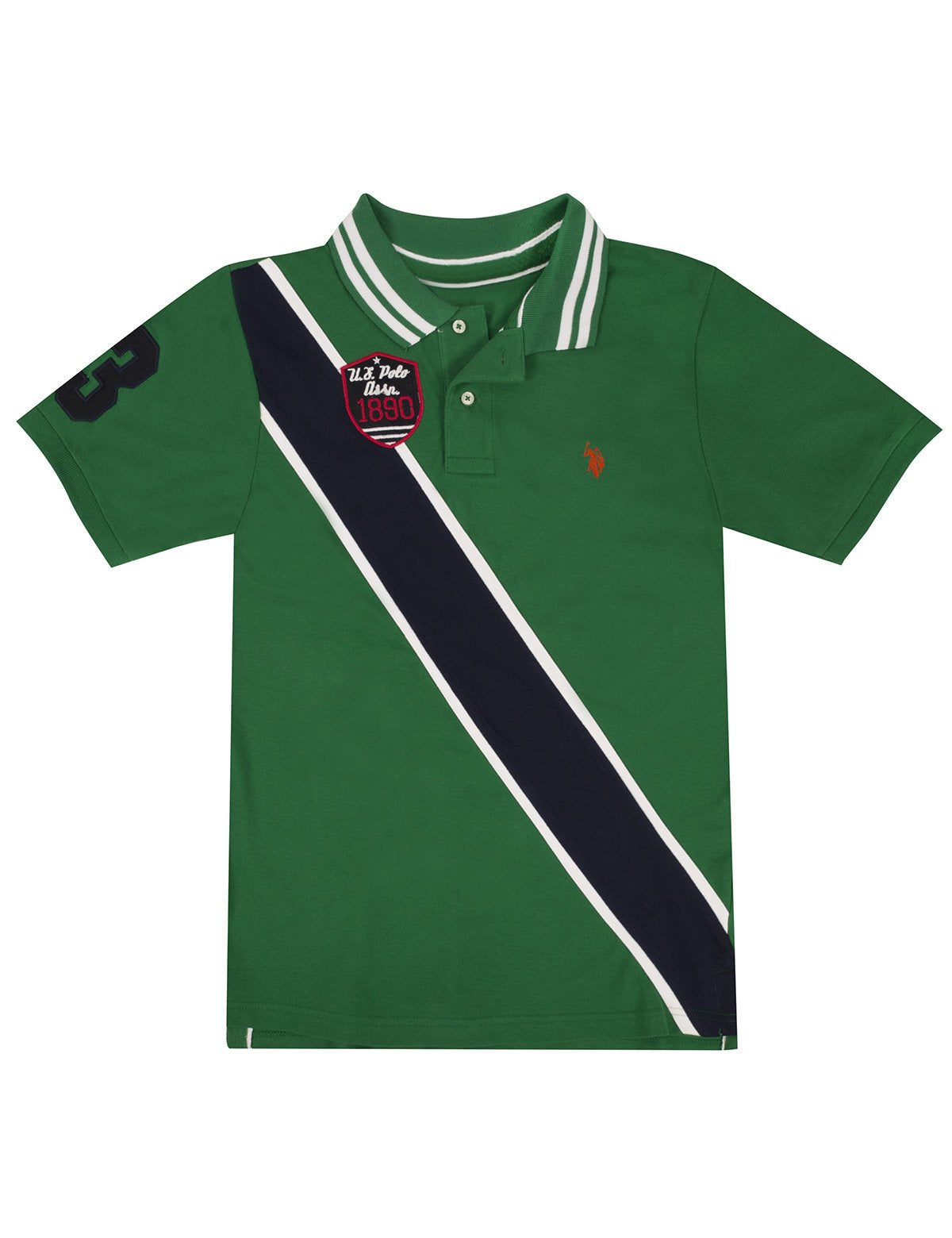 Boys Cotton Diagonal Stripe Polo Shirt with USPA Logo | Classic Fit