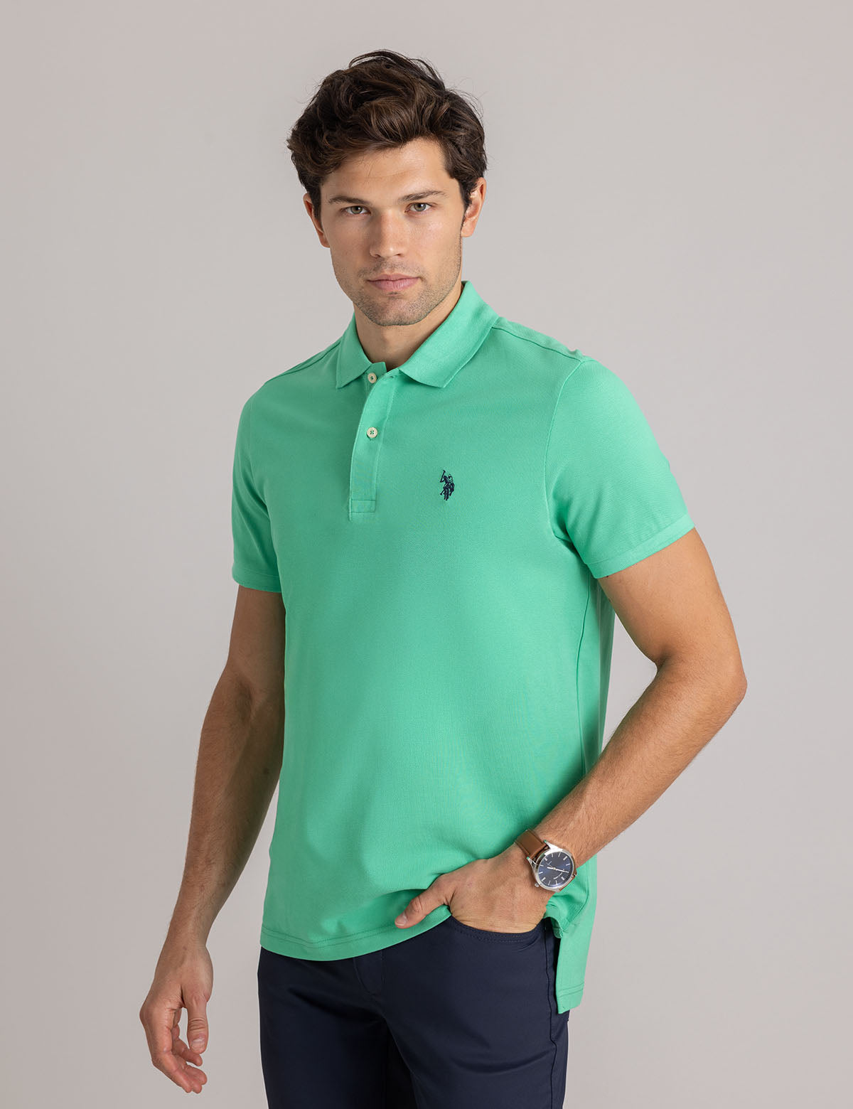 Men's Solid Pique Polo Shirt with Small Logo | Casual Wear