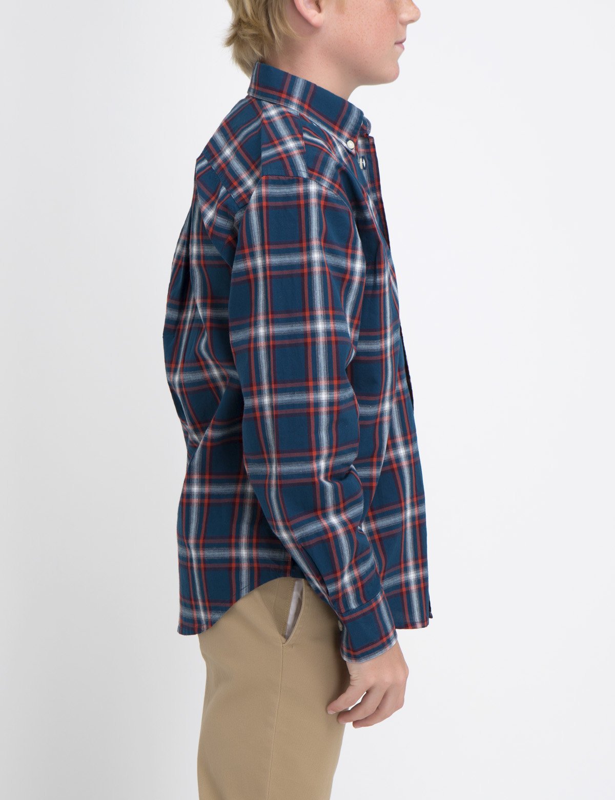 Boys Plaid Shirt with Chest Pockets & Roll-Tab Cuffs | Cotton Blend