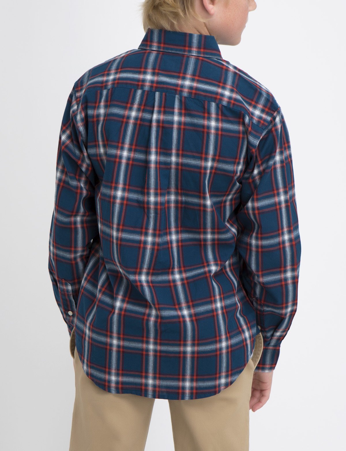 Boys Plaid Shirt with Chest Pockets & Roll-Tab Cuffs | Cotton Blend