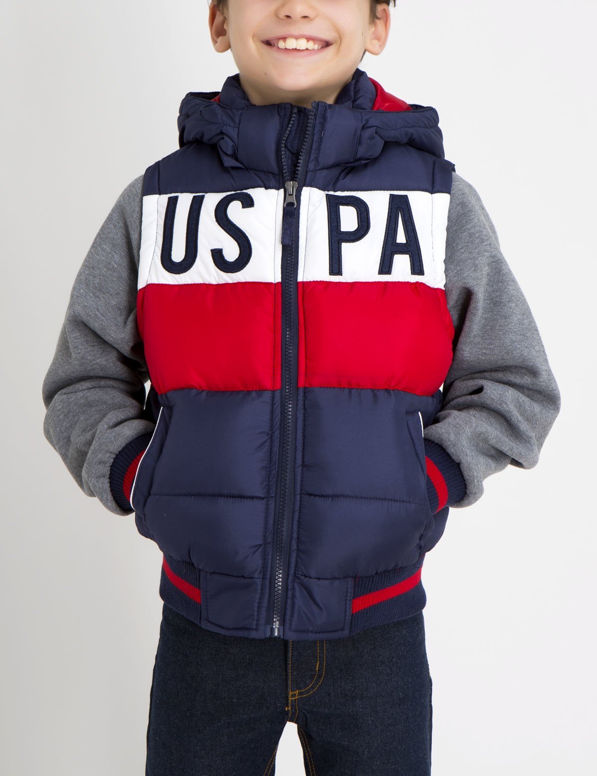 Boys' Puffer Vest with Long Sleeves & Full Zipper | USPA