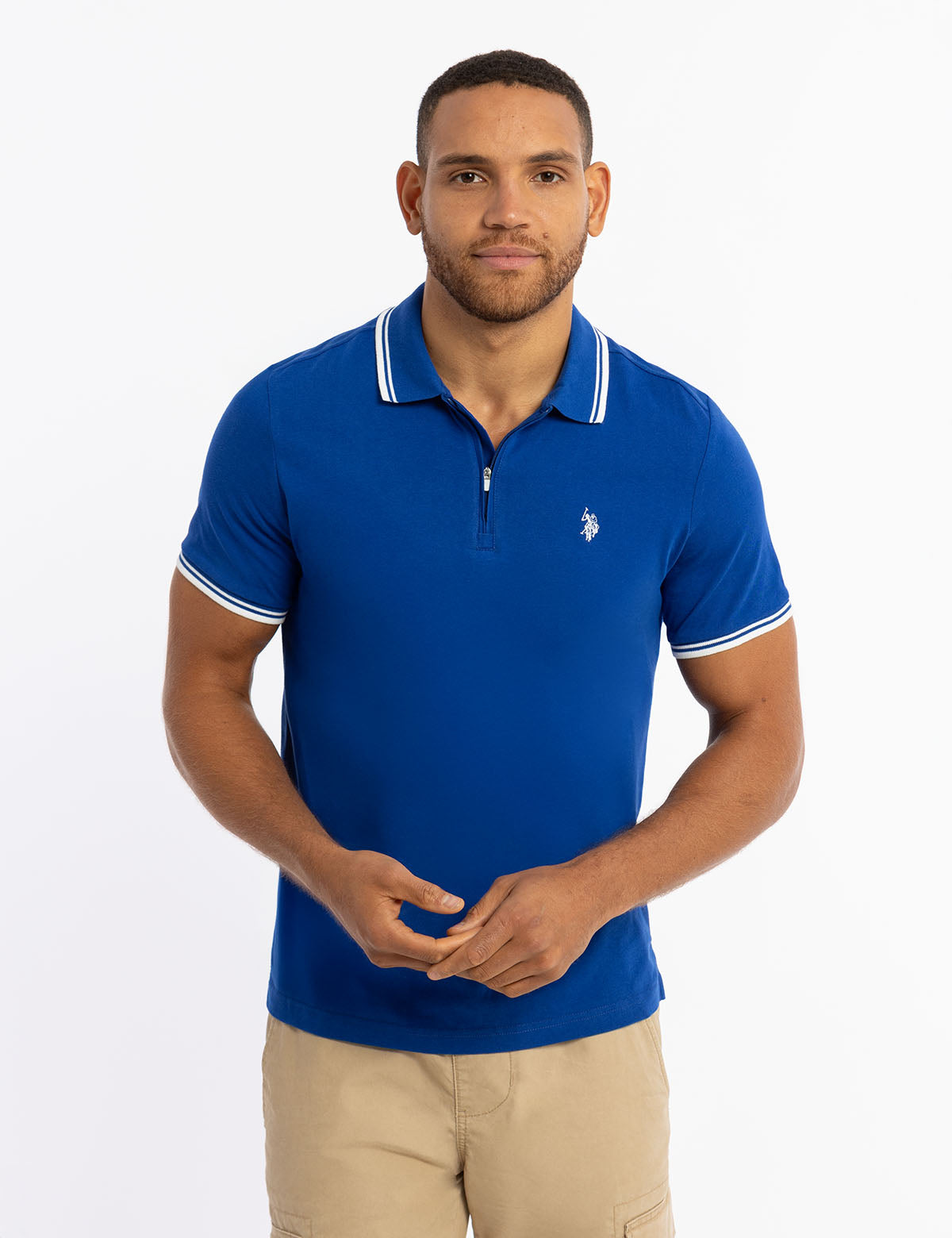 Zipper Placket Jersey Polo Shirt for Men | Premium Tipped Design