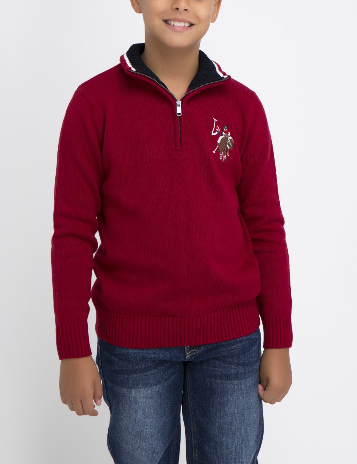 Boys' Colorblock Sweater with Logo | Ribbed Cuffs & Collar