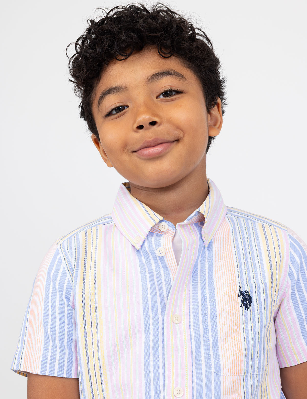 Boys' Short Sleeve Oxford Shirt with Stripe & Chest Pocket | Yarn-Dye
