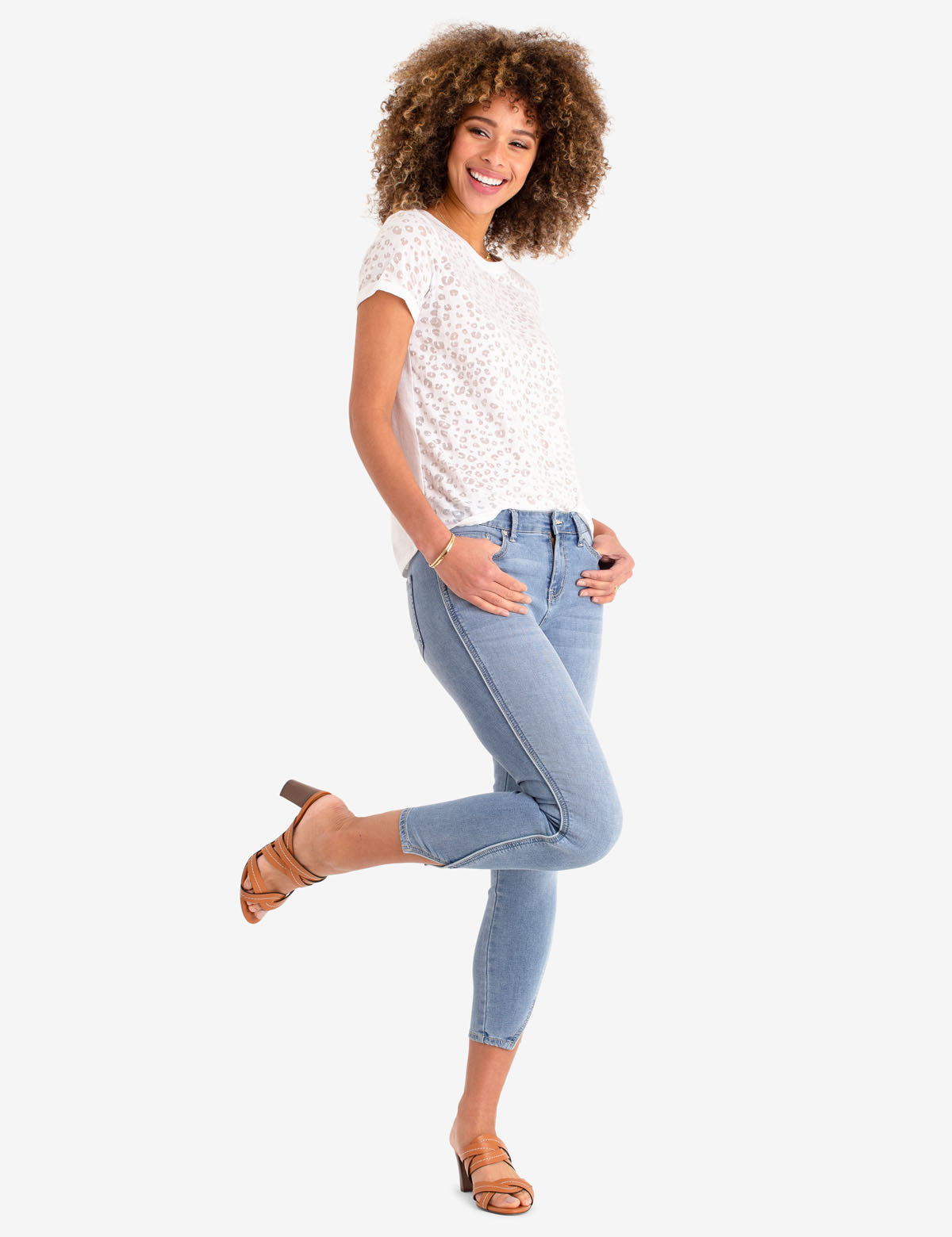 Cheetah Print T-Shirt with Sheer & Solid Details | Burnout