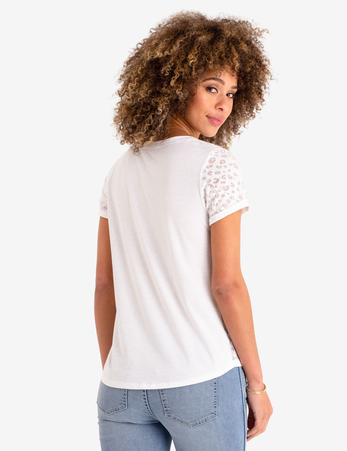 Cheetah Print T-Shirt with Sheer & Solid Details | Burnout