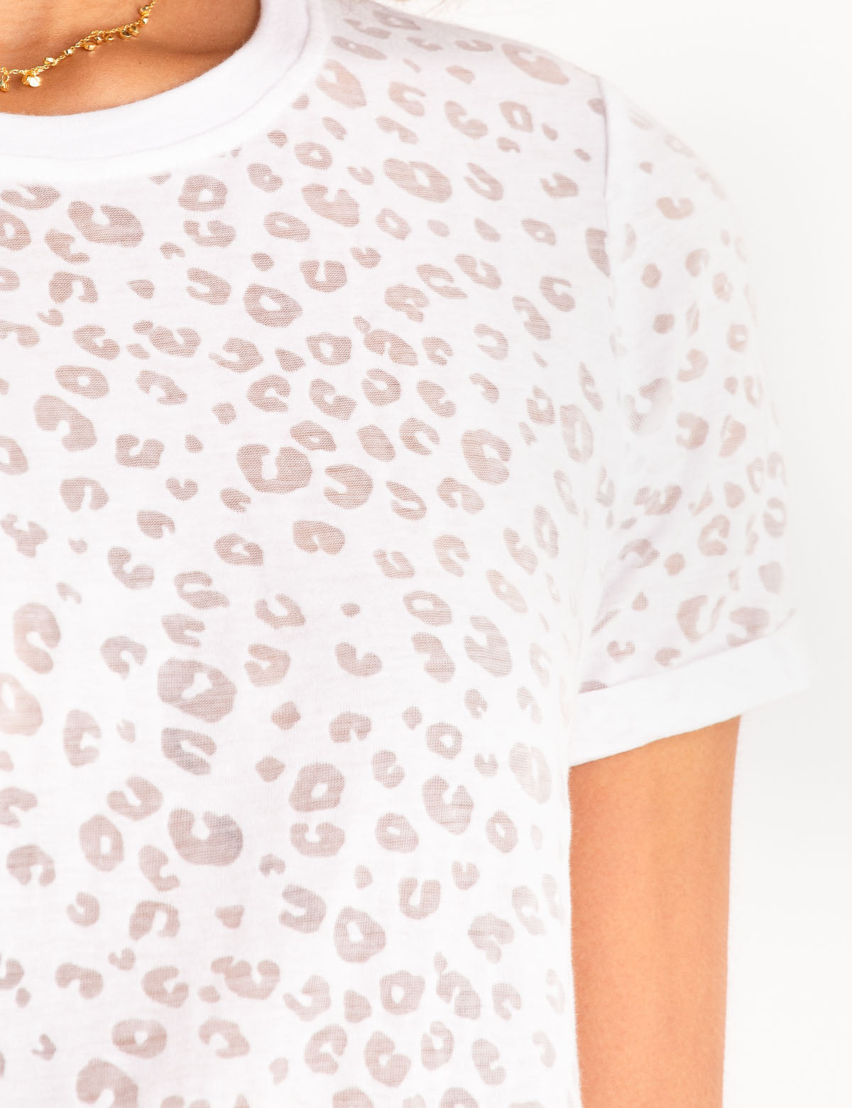 Cheetah Print T-Shirt with Sheer & Solid Details | Burnout