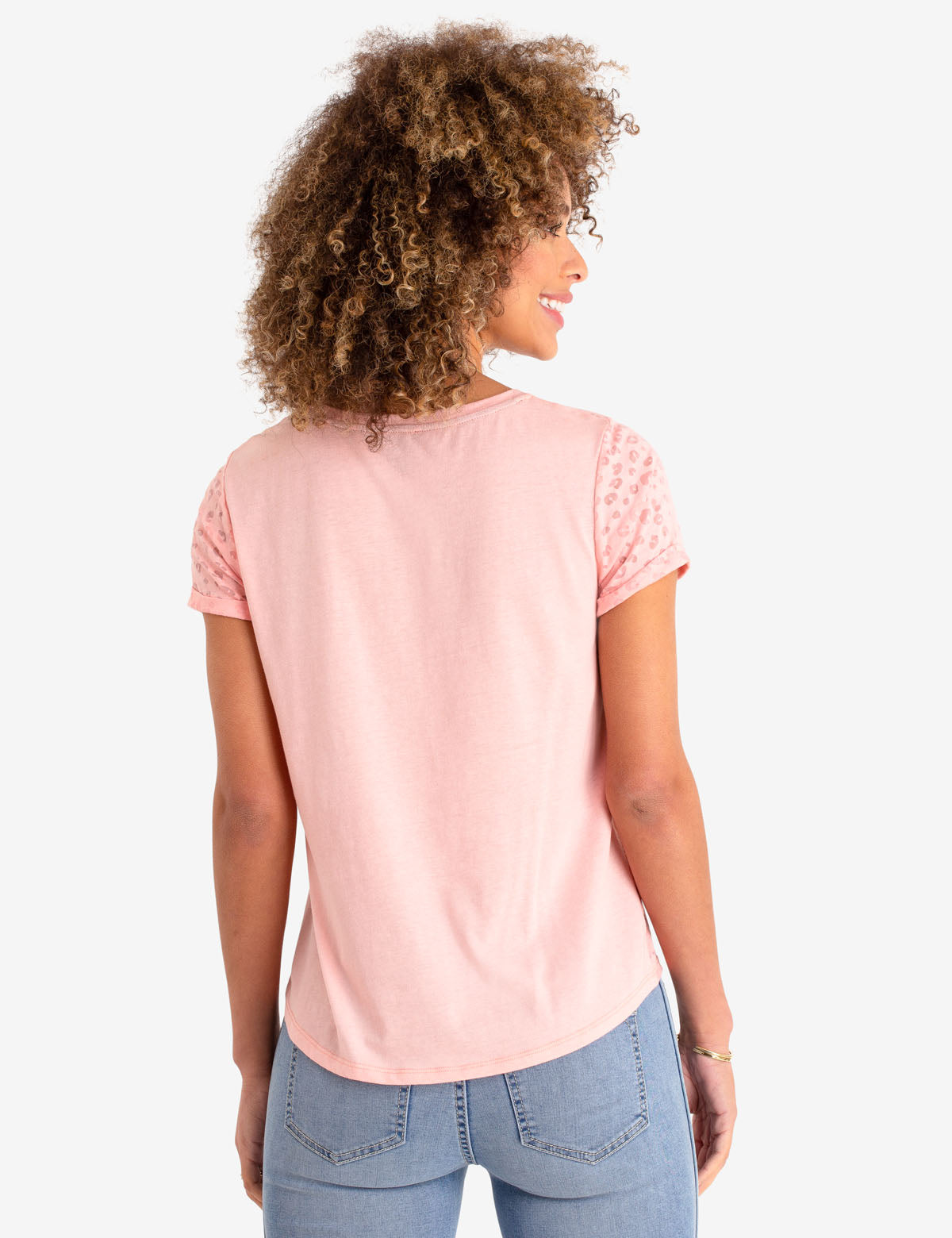 Cheetah Print T-Shirt with Sheer & Solid Details | Burnout
