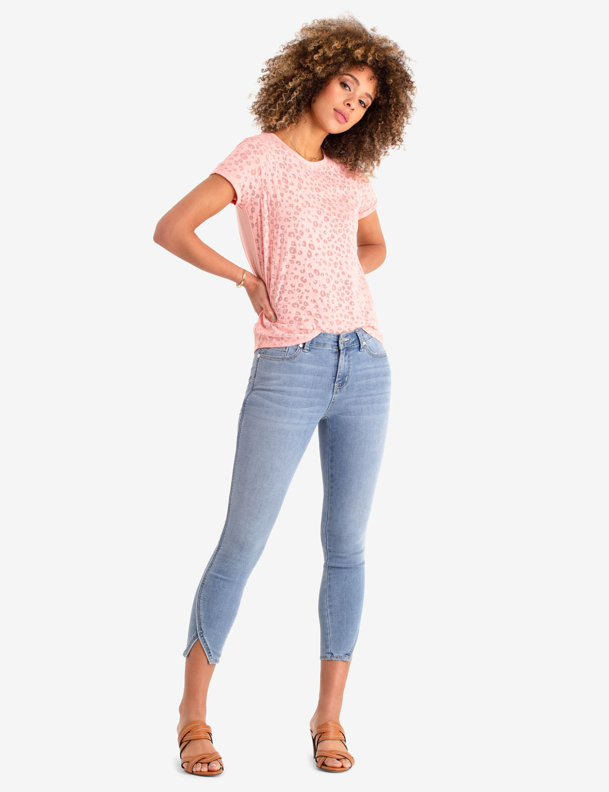 Cheetah Print T-Shirt with Sheer & Solid Details | Burnout