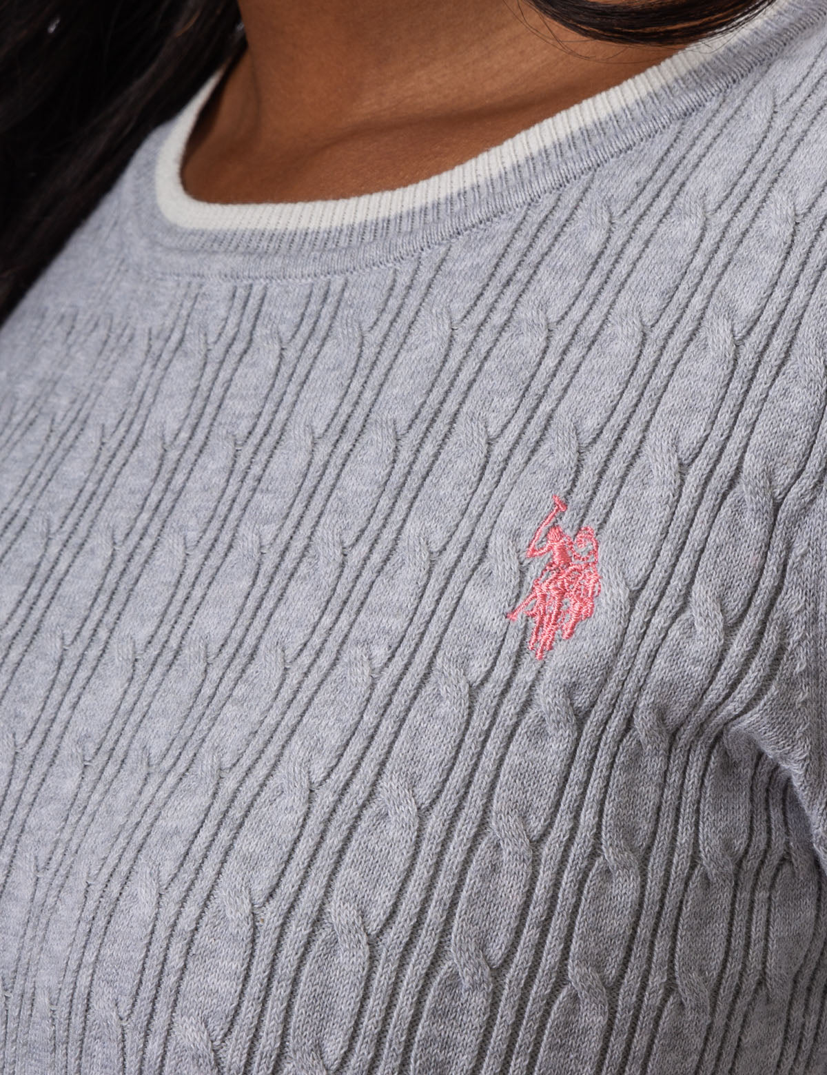 Cable Knit Crew Neck Sweater with Long Sleeves & Rib Hem