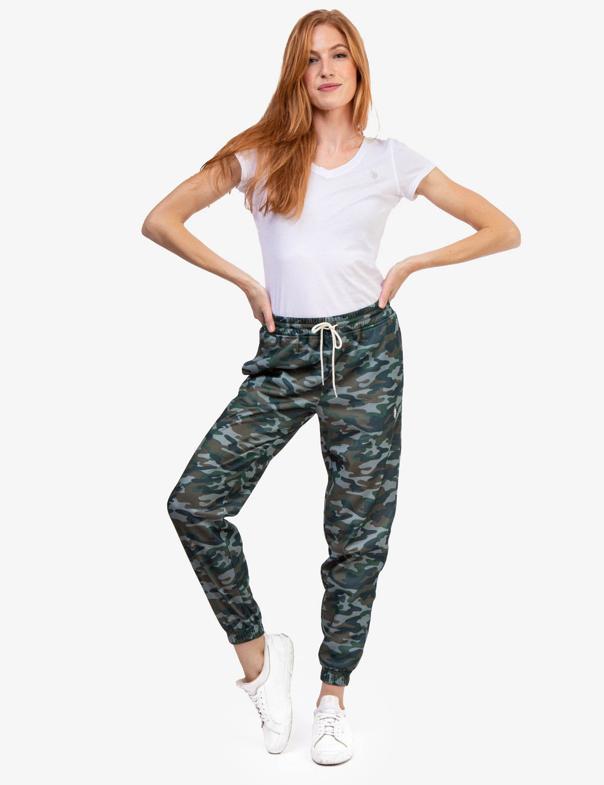Camo Fleece Joggers with Elastic Waist & Side Pockets | USPA