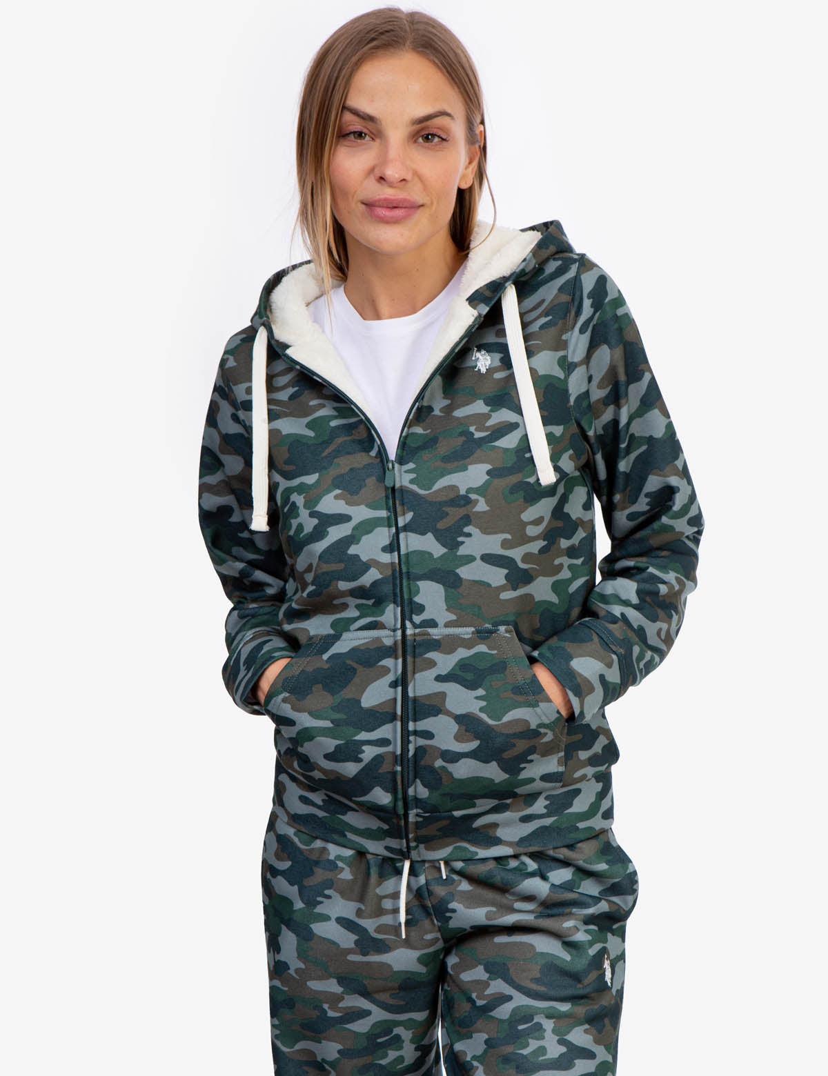 Camo Sherpa Lined Zip Hoodie with Kangaroo Pockets | Outdoor Wear