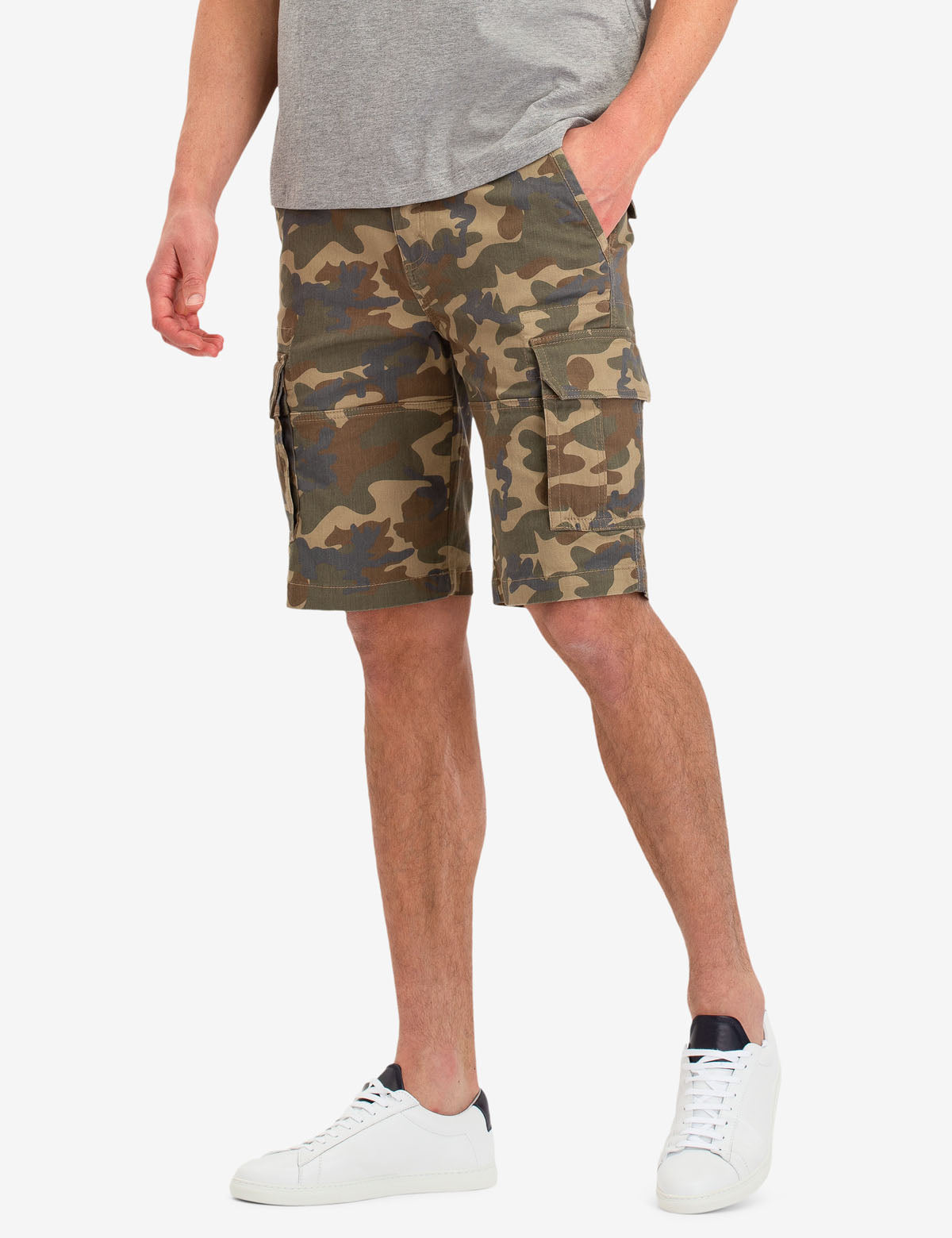 Stretch Twill Cargo Shorts with Multiple Pockets | Button & Zip Fly