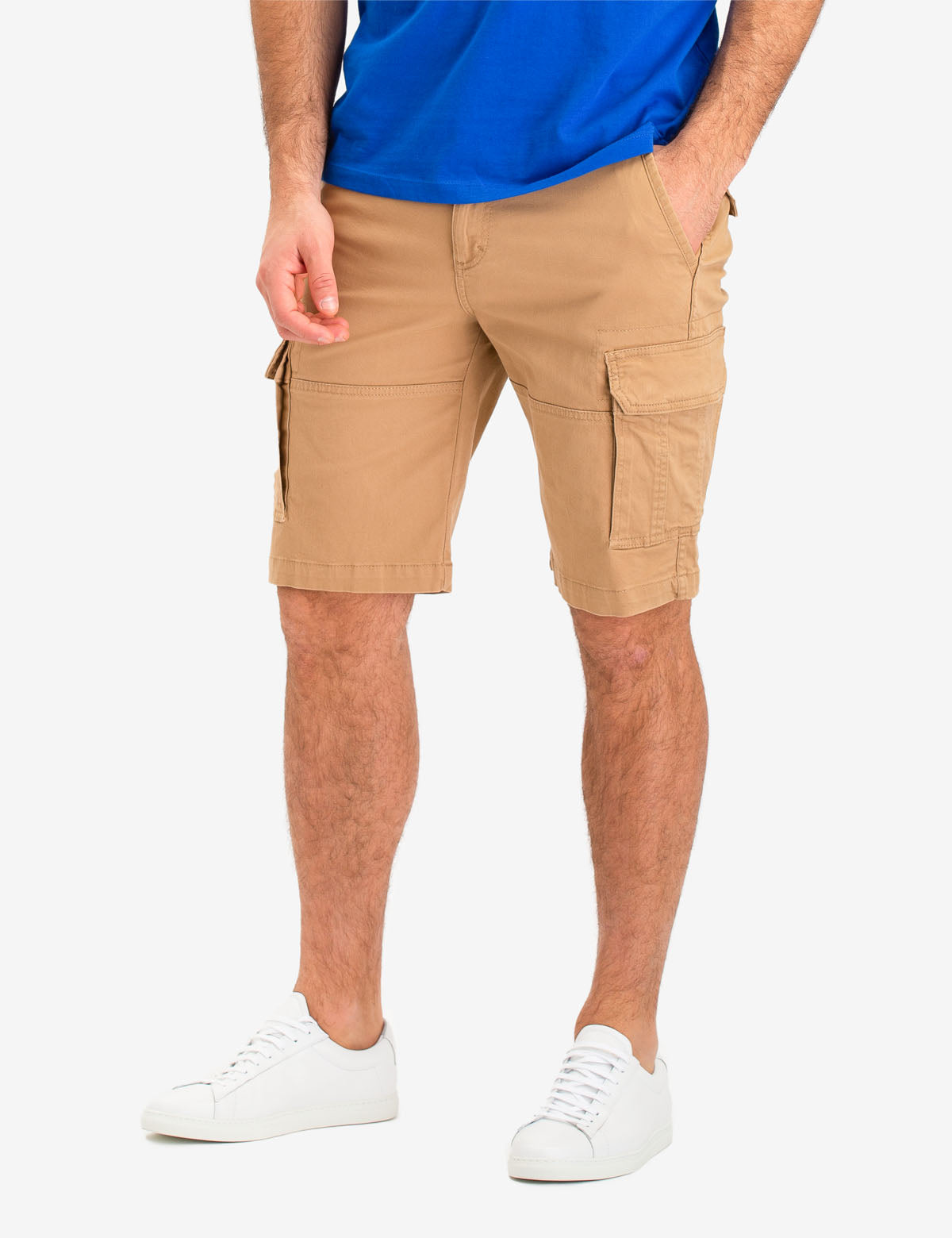 Cargo Stretch Twill Shorts with Button Closure & Multi Pockets