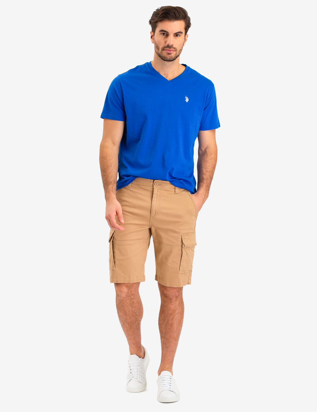 Cargo Stretch Twill Shorts with Button Closure & Multi Pockets