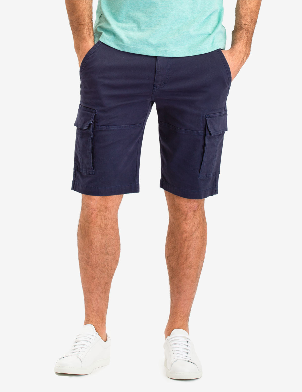 Cargo Stretch Twill Shorts with Button Closure & Multi Pockets