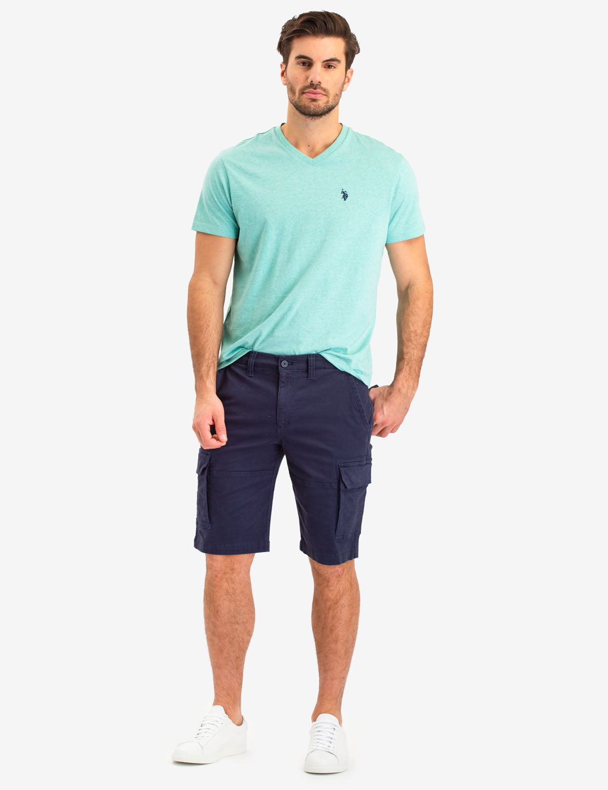 Cargo Stretch Twill Shorts with Button Closure & Multi Pockets
