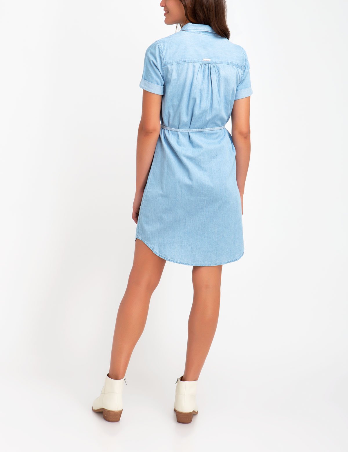 Chambray Shirt Dress with Tie Waist & Roll-Up Sleeves | 100% Cotton