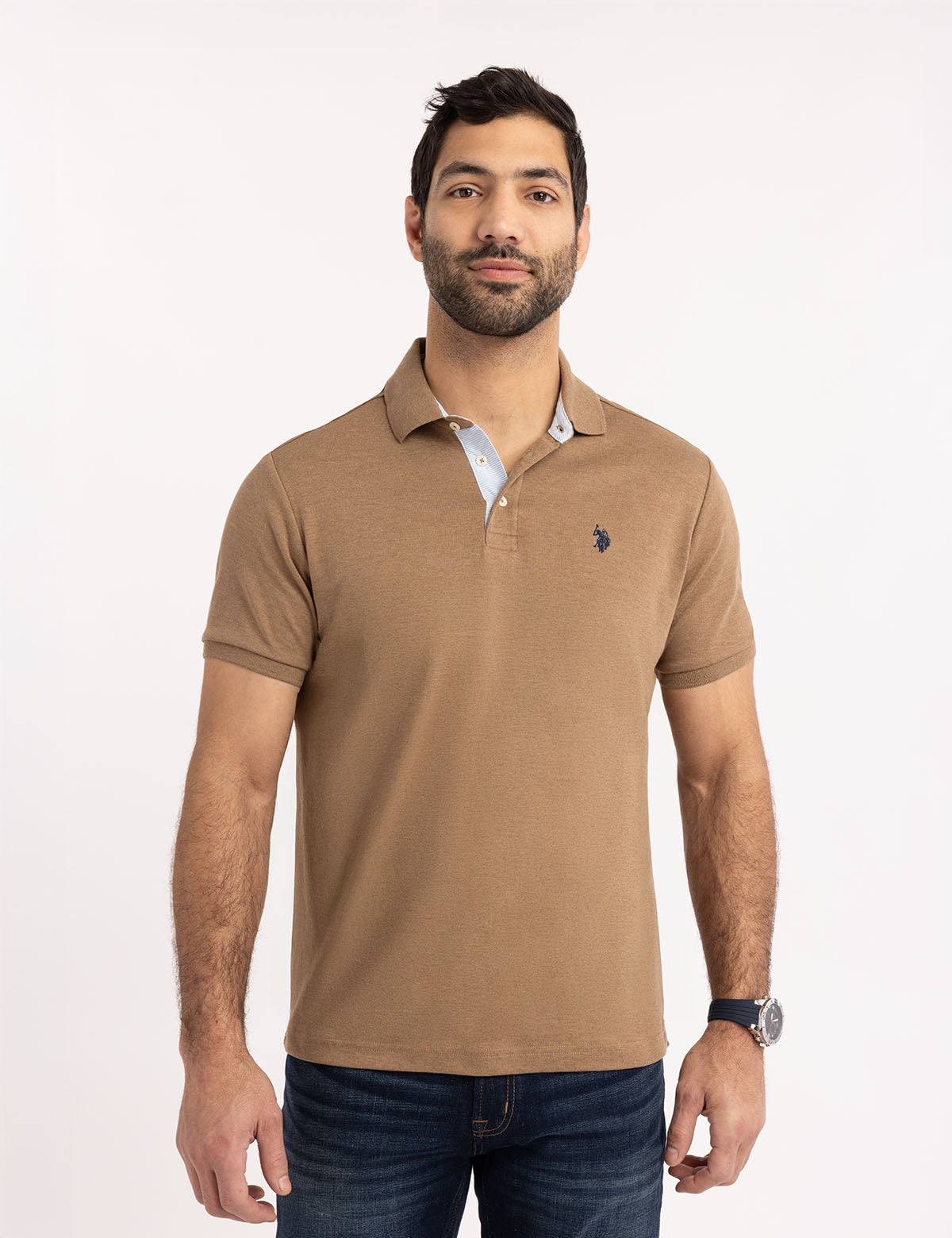 Solid Interlock Polo Shirt with Woven Trim | Classic Fit