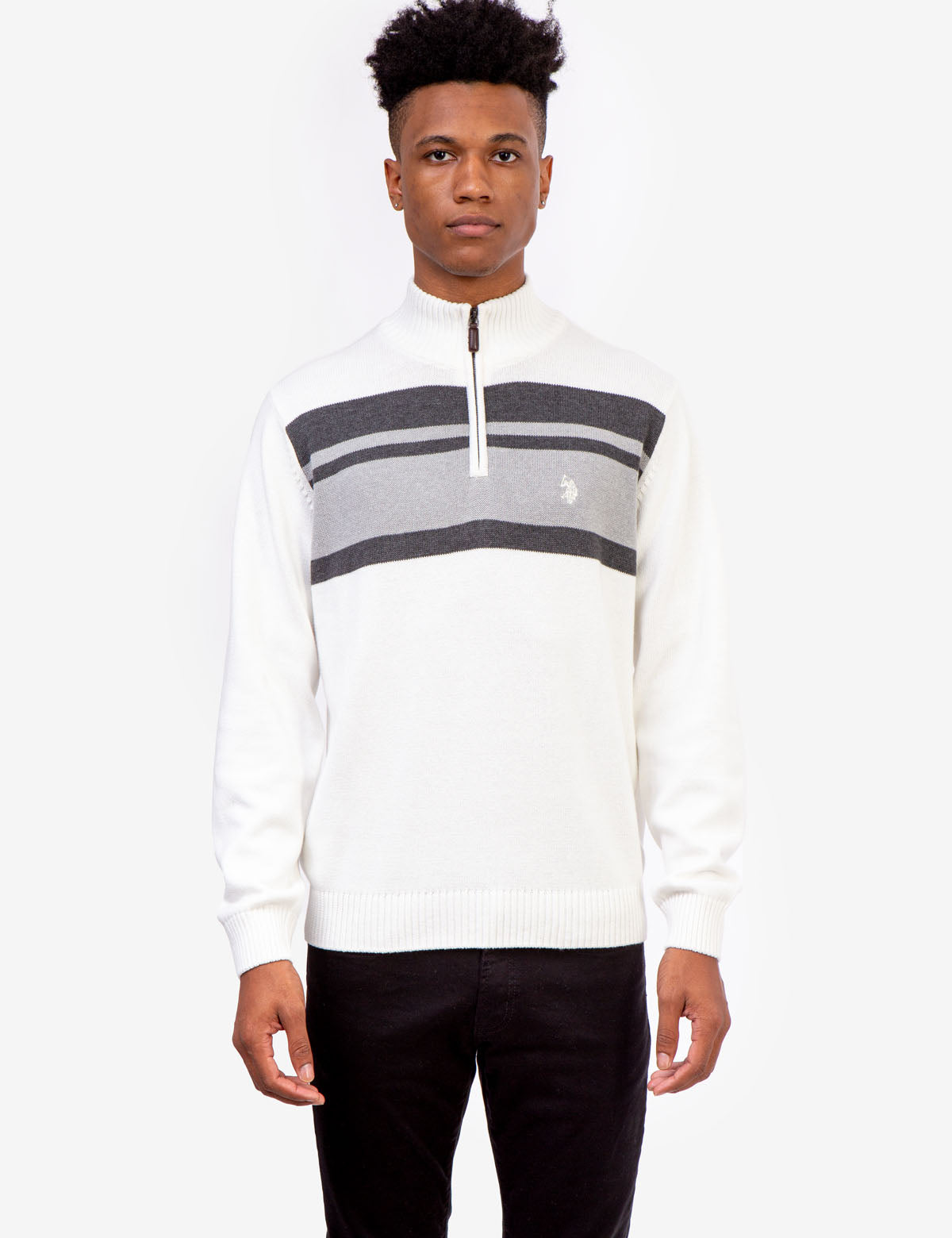 Men's 1/4 Zip Sweater with Chest Stripe | Casual Pullover
