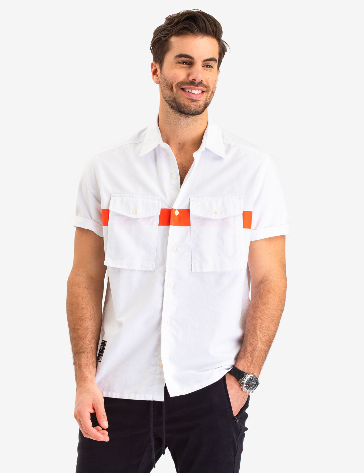 Stripe Short Sleeve Shirt with Chest Pockets | Button-Up Casual