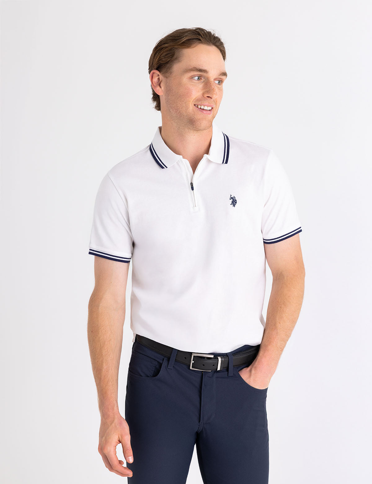 Zipper Placket Jersey Polo Shirt for Men | Premium Tipped Design