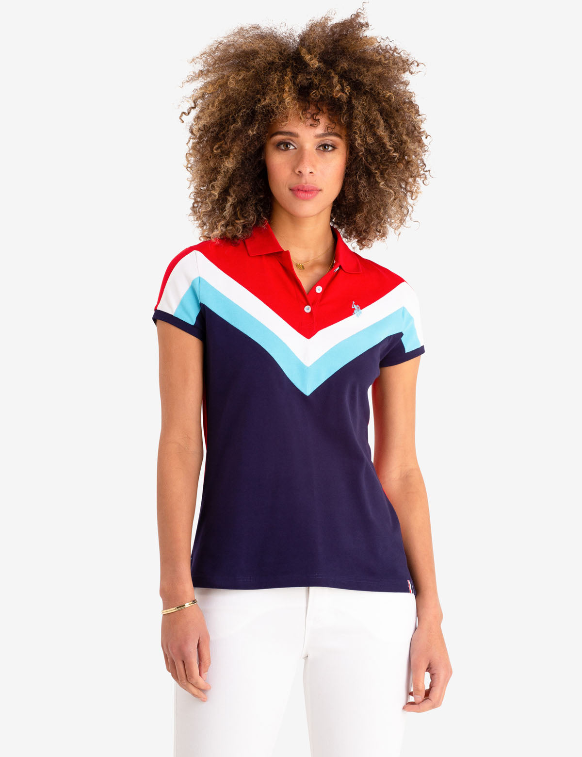 Men's Chevron Stripe Polo Shirt with Embroidered Logo | Short Sleeve