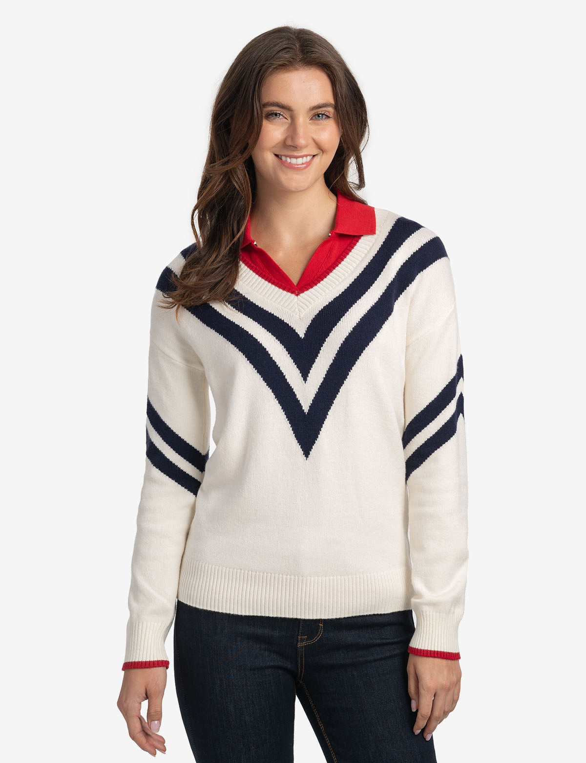 Chevron V-Neck Sweater for Women | Soft Knit Casual Pullover