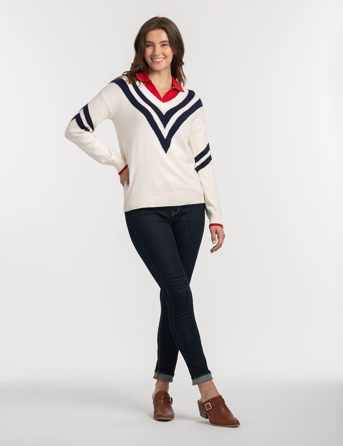 Chevron V-Neck Sweater for Women | Soft Knit Casual Pullover