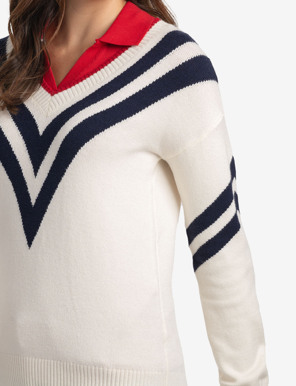 Chevron V-Neck Sweater for Women | Soft Knit Casual Pullover