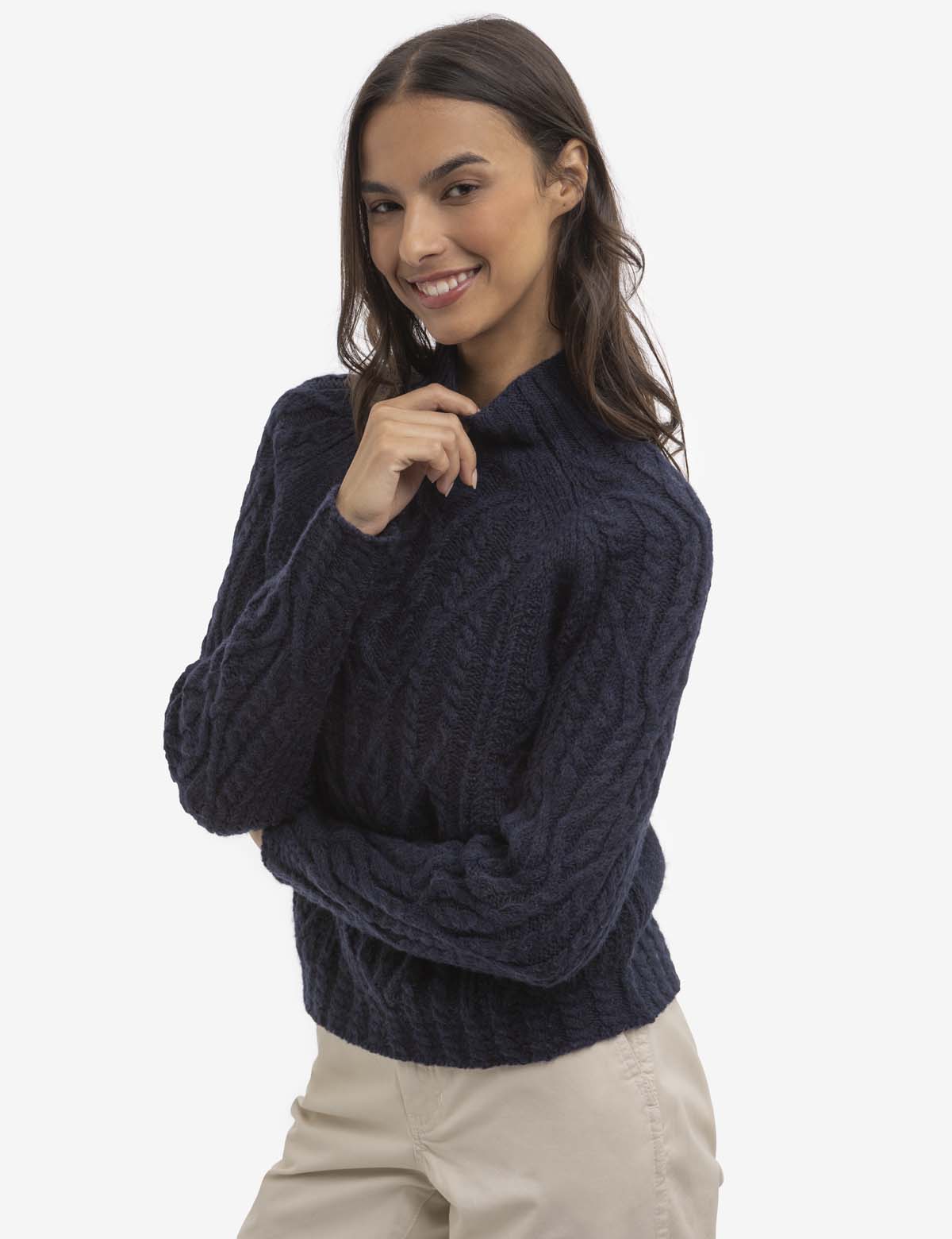 Chunky Cable Knit Sweater with Mock Neck | Cozy Winter Pullover