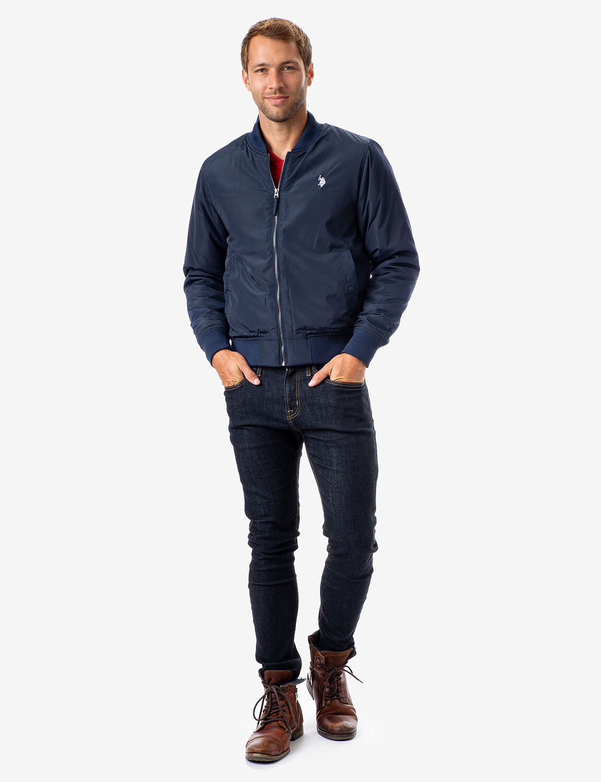 Classic Bomber Jacket with Rib Knit Collar & Cuffs | Full Zip Front