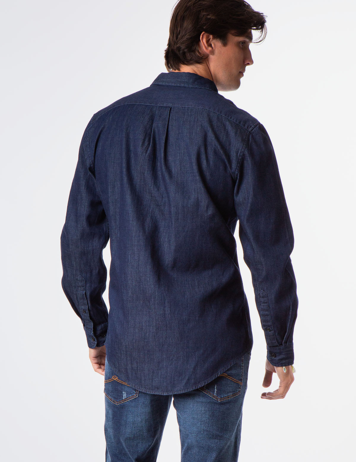 Classic Fit Denim Shirt with Button Front & Chest Pocket