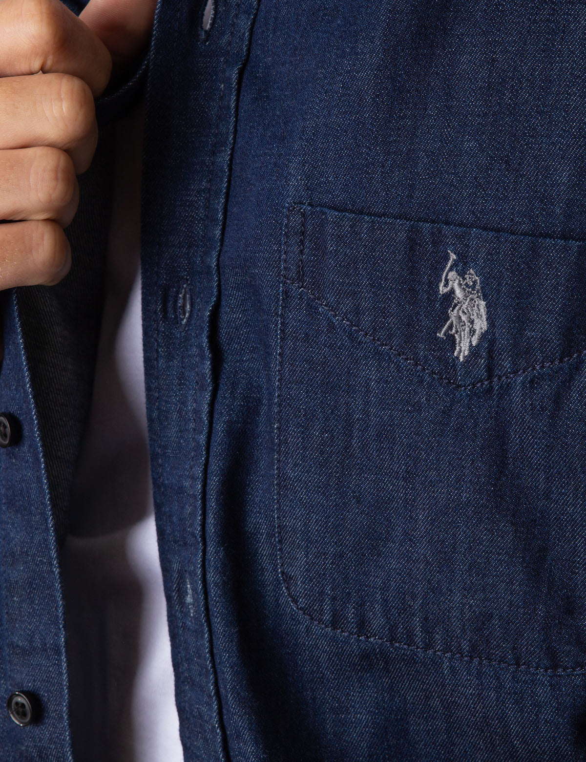 Classic Fit Denim Shirt with Button Front & Chest Pocket