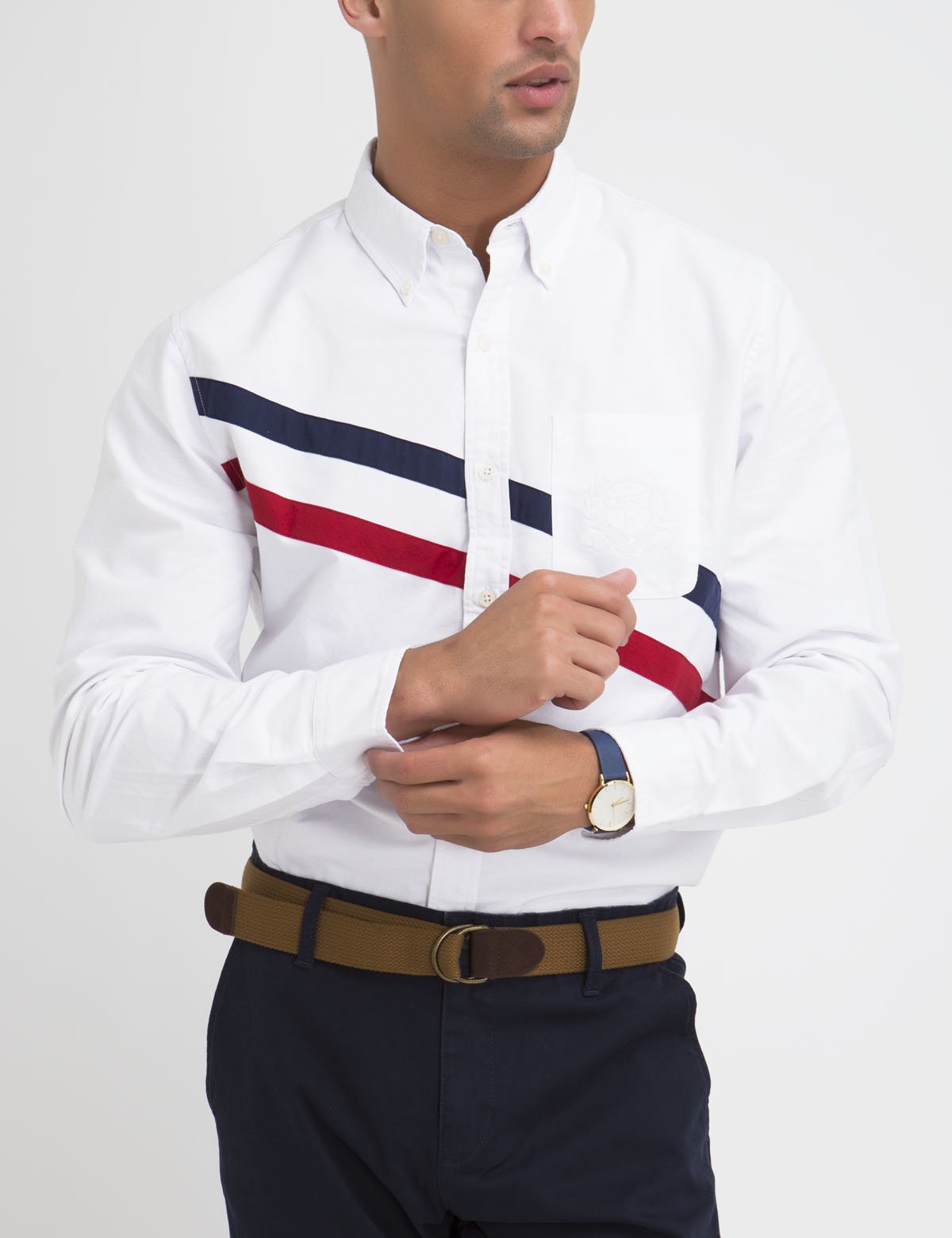 Classic Fit Oxford Shirt with Diagonal Design | 100% Cotton