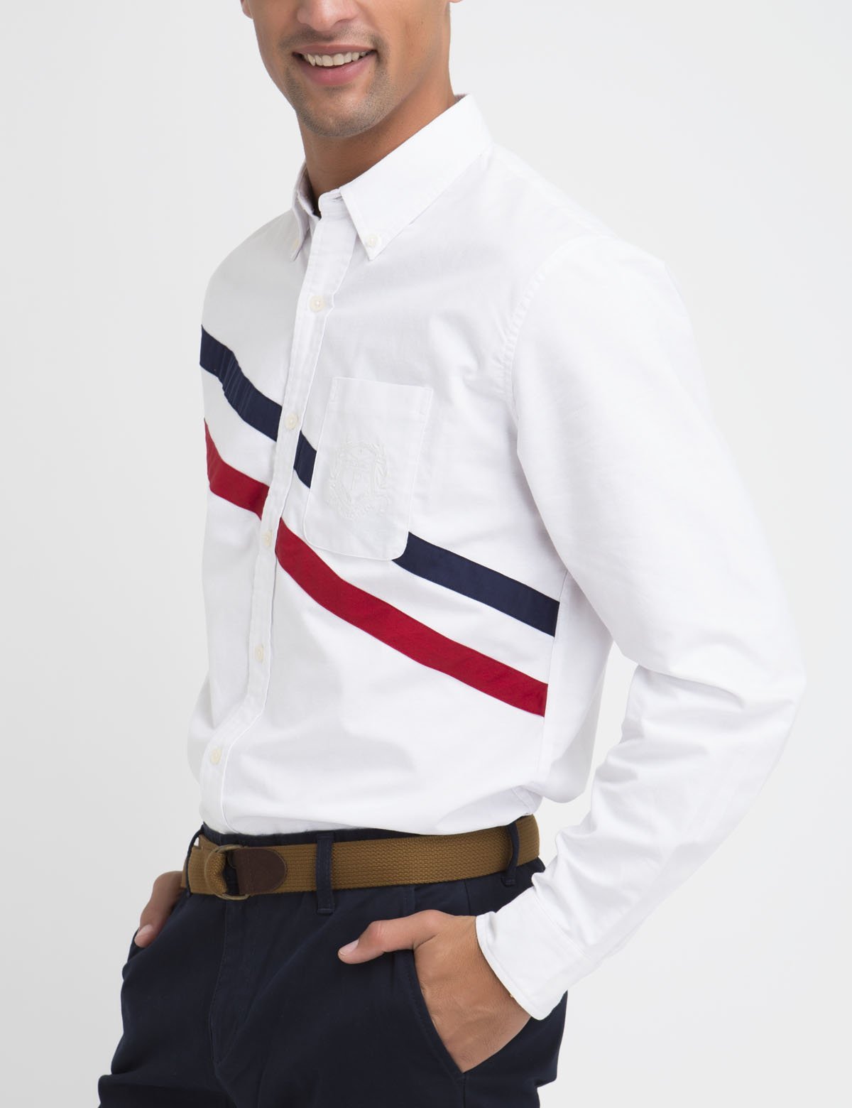 Classic Fit Oxford Shirt with Diagonal Design | 100% Cotton