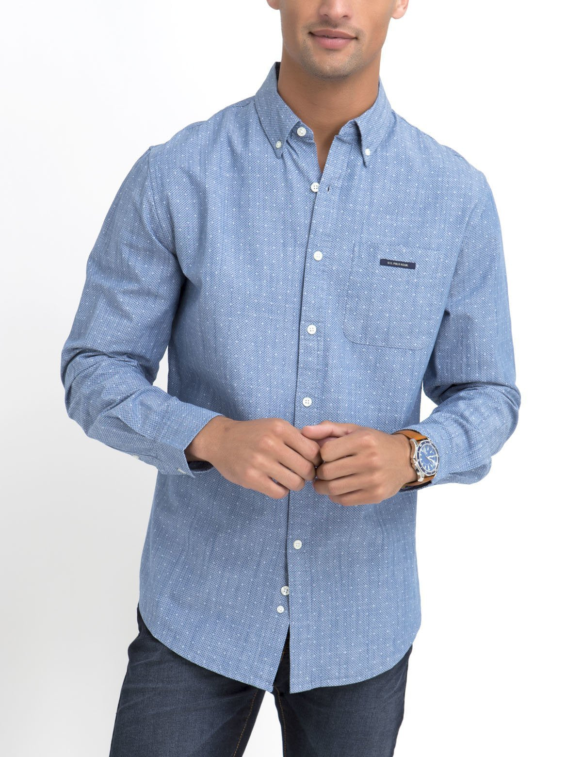 Classic Fit Dot Shirt in 100% Cotton Canvas | Long Sleeve