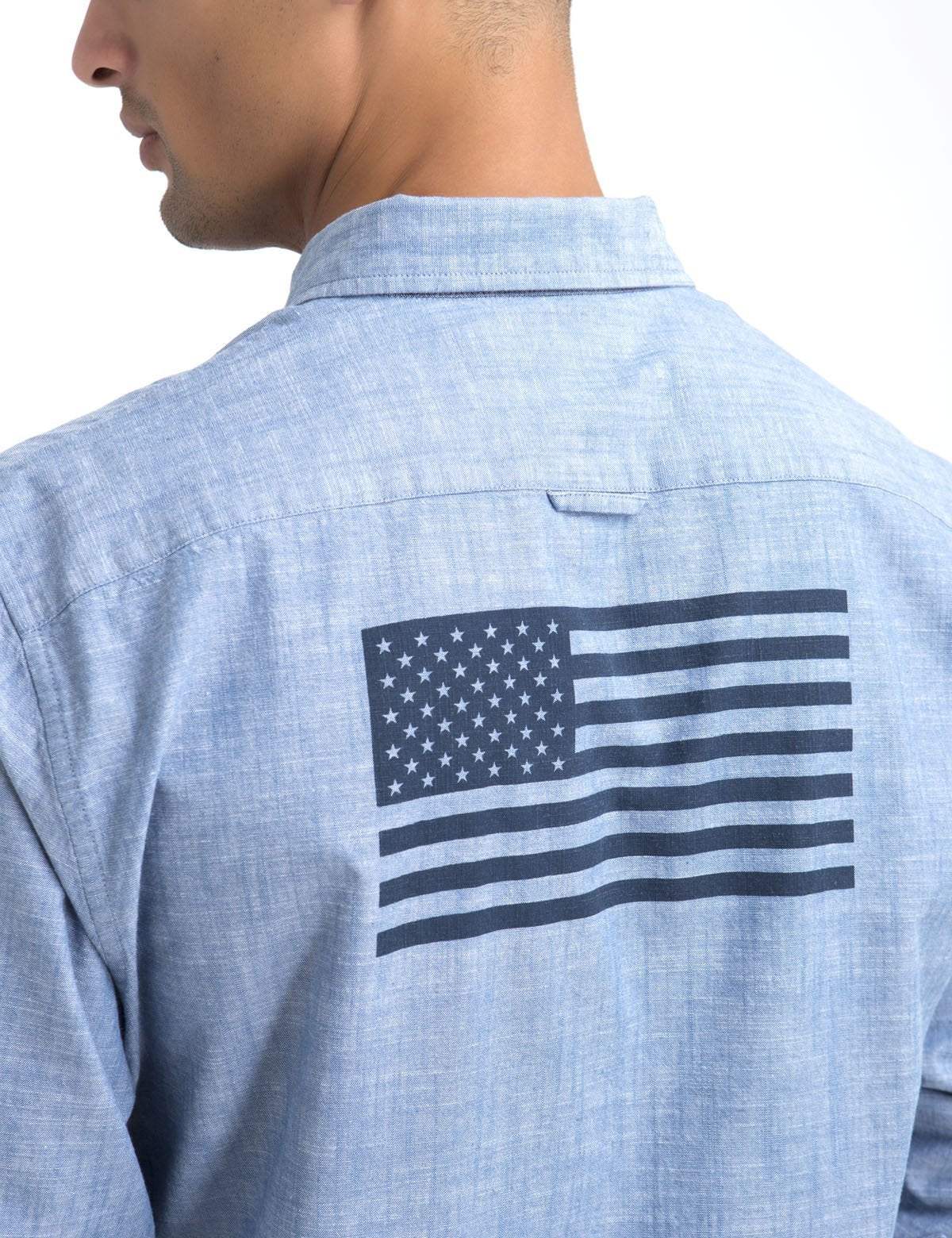 Classic Fit Cotton Canvas Shirt with US Flag Design | Long Sleeve