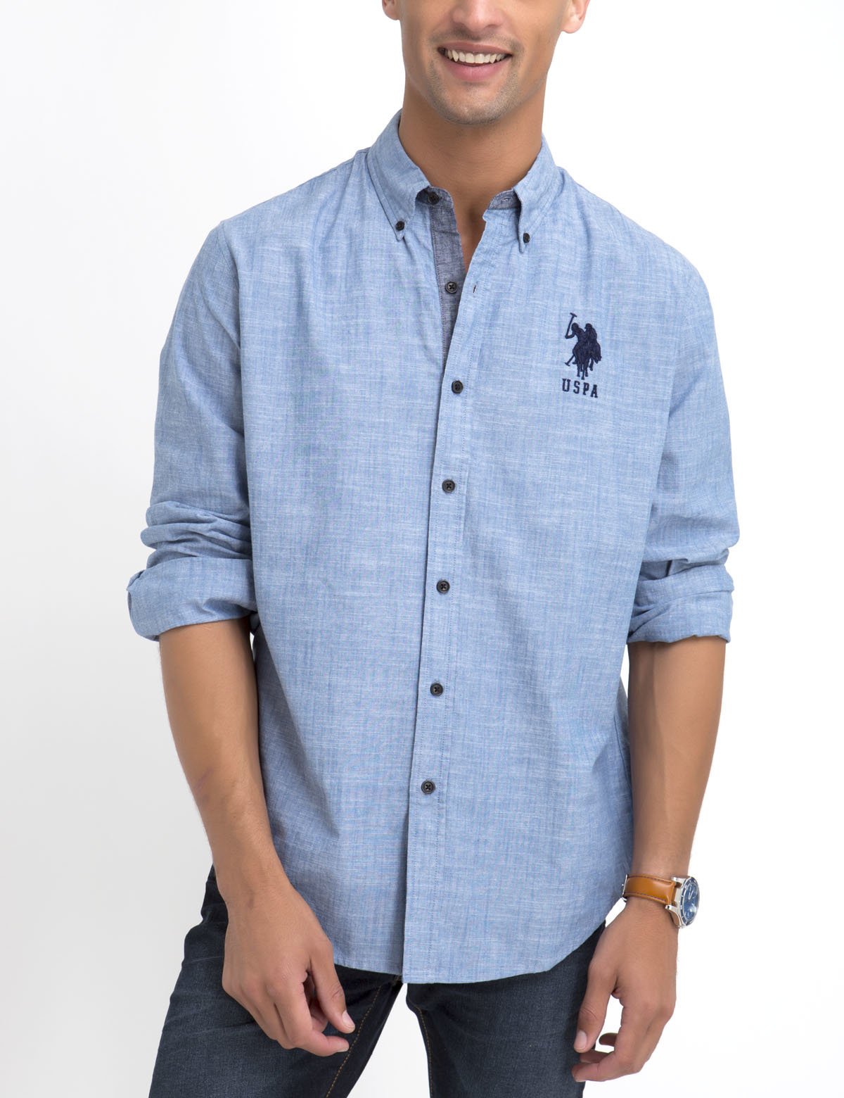Classic Fit Cotton Canvas Shirt with US Flag Design | Long Sleeve