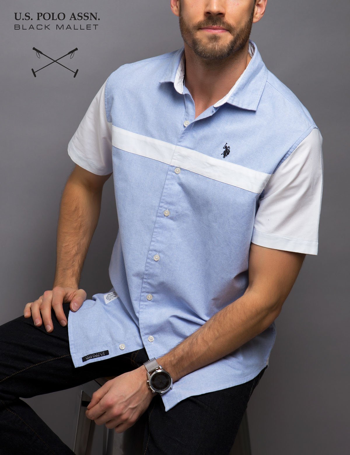 Classic Fit Short Sleeve Oxford Shirt | Embroidered Logo