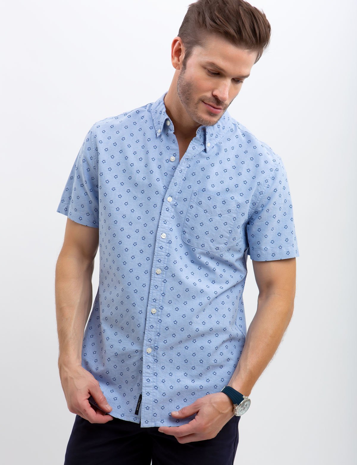 Classic Fit Short Sleeve Oxford Shirt | Embroidered Logo