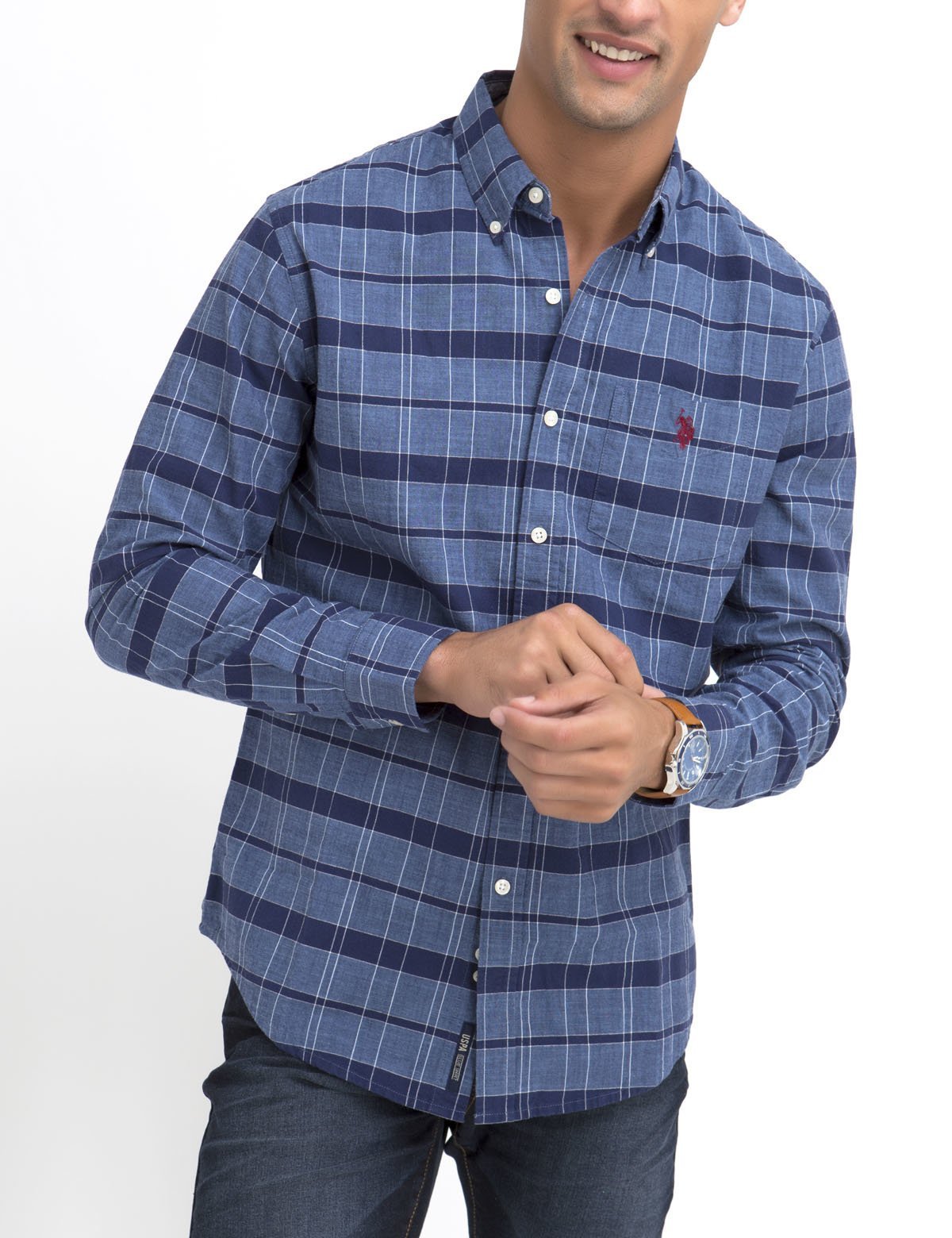 Classic Fit Plaid Shirt in Slub Oxford Cotton | Long Sleeve