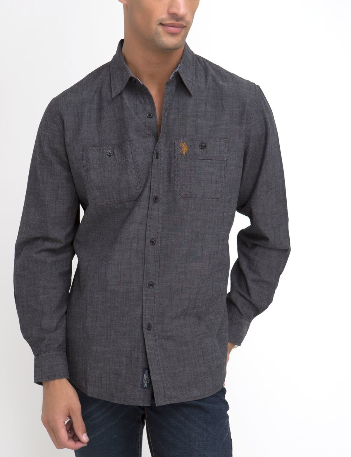 Classic Fit Cotton Canvas Shirt with Chest Pockets | Long Sleeve