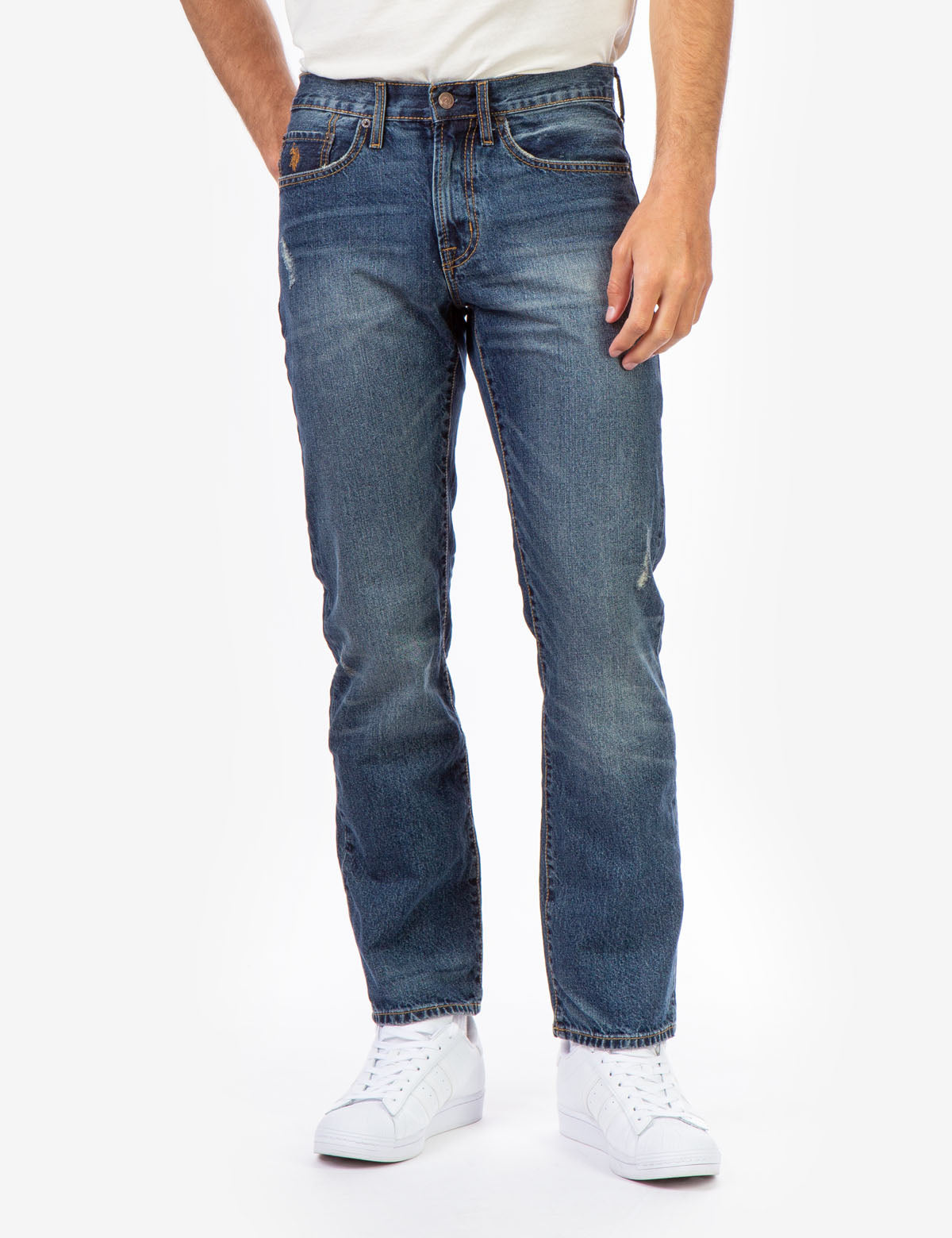 Classic Straight Fit Denim Jeans with Button Closure & 5 Pockets